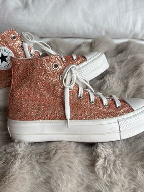 Converse High Top Sneakers in Rose Gold Glitter